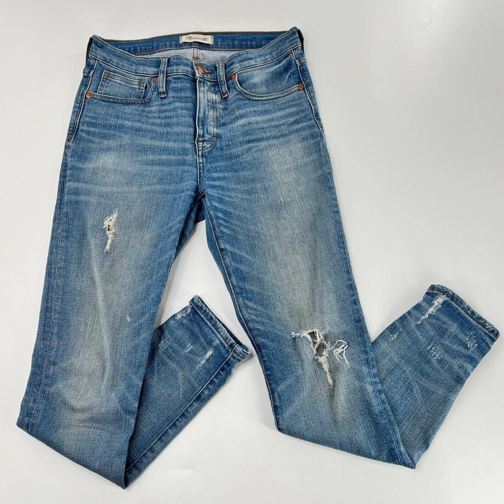 Madewell Womens Sz 28 Medium Rise 9" High Rise Skinny Distressed Denim